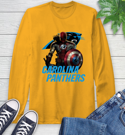 NFL Captain America Thor Spider Man Hawkeye Avengers Endgame Football Carolina Panthers Long Sleeve T-Shirt 3