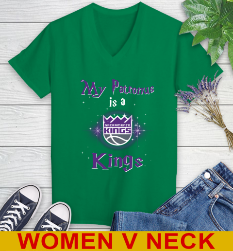 NBA Basketball Harry Potter My Patronus Is A Sacramento Kings Women's V-Neck T-Shirt 5