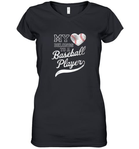 rkr4 baseball player wife or girlfriend heart women v neck t shirt 39 front black