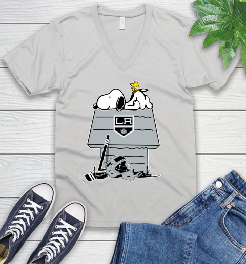 Los Angeles Kings NHL Hockey Snoopy Woodstock The Peanuts Movie V-Neck T-Shirt