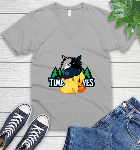 NBA Pikachu Basketball Sports Minnesota Timberwolves V-Neck T-Shirt 4