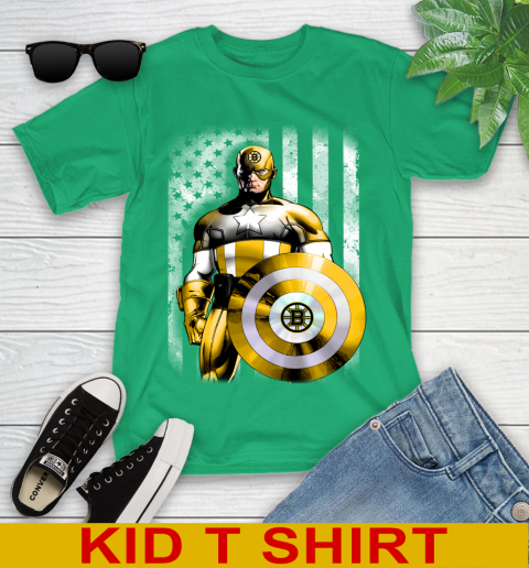 Boston Bruins NHL Hockey Captain America Marvel Avengers American Flag Shirt Youth T-Shirt 7