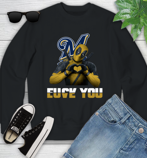 MLB Milwaukee Brewers Deadpool Love You Fuck You Baseball Sports Youth Sweatshirt