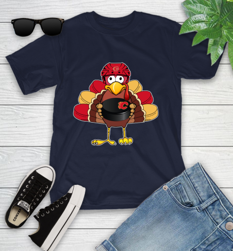 Calgary Flames Turkey Thanksgiving Day Youth T-Shirt 3
