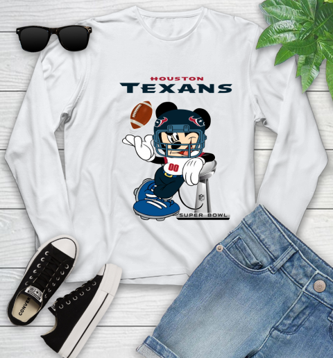 NFL Houston Texans Mickey Mouse Disney Super Bowl Football T Shirt Youth Long Sleeve 1