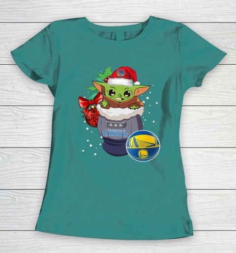 Golden State Warriors Christmas Baby Yoda Star Wars Funny Happy NBA Women's T-Shirt 12