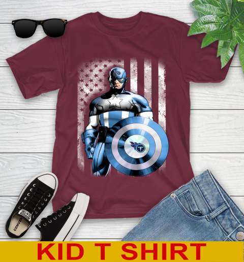 Tennessee Titans NFL Football Captain America Marvel Avengers American Flag Shirt Youth T-Shirt 5