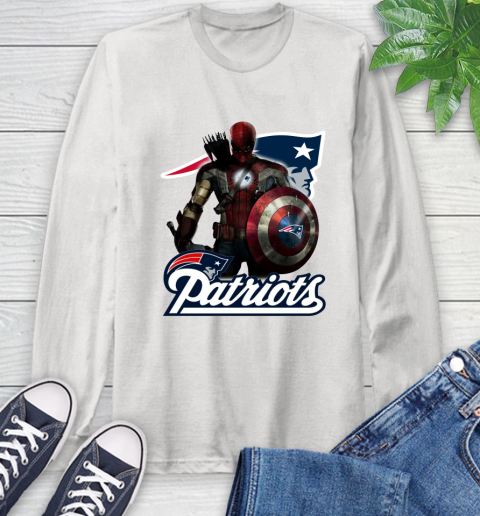 NFL Captain America Thor Spider Man Hawkeye Avengers Endgame Football New England Patriots Long Sleeve T-Shirt