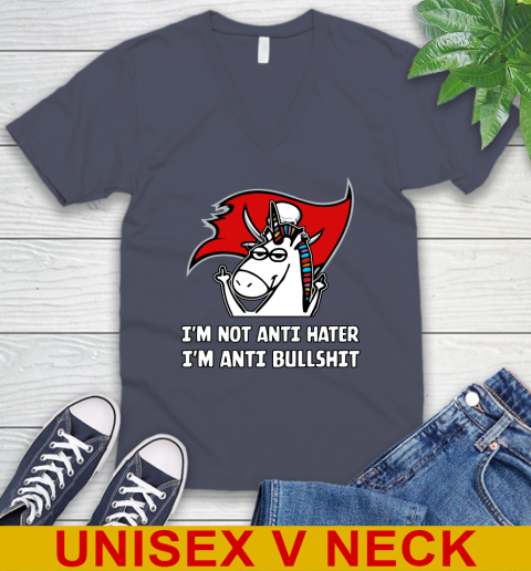 Tampa Bay Buccaneers NFL Football Unicorn I'm Not Anti Hater I'm Anti Bullshit V-Neck T-Shirt 8