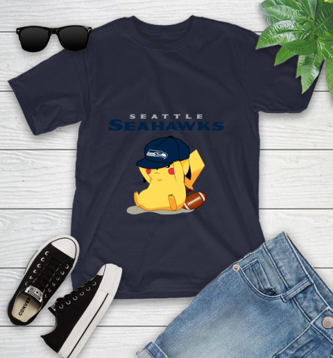 NFL Pikachu Football Seattle Seahawks Youth T Shirt Tee For Sports