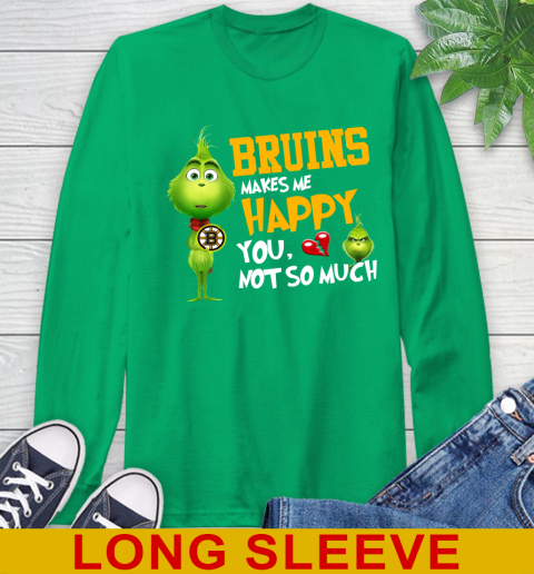 NHL Boston Bruins Makes Me Happy You Not So Much Grinch Hockey Sports Long Sleeve T-Shirt 8