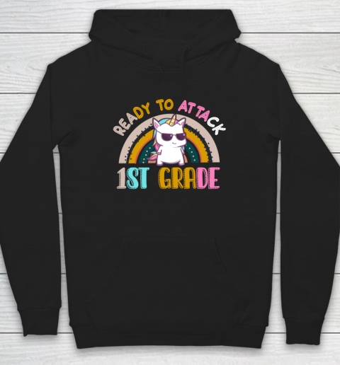 Back to school shirt Ready To Attack 1st grade Unicorn Hoodie