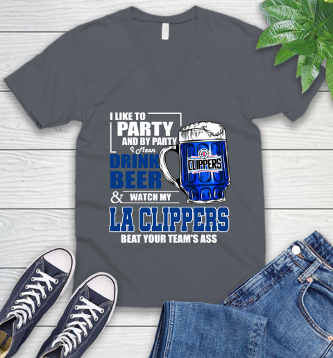 NBA Drink Beer and Watch My LA Clippers Beat Your Team's Ass Basketball V-Neck T-Shirt 4