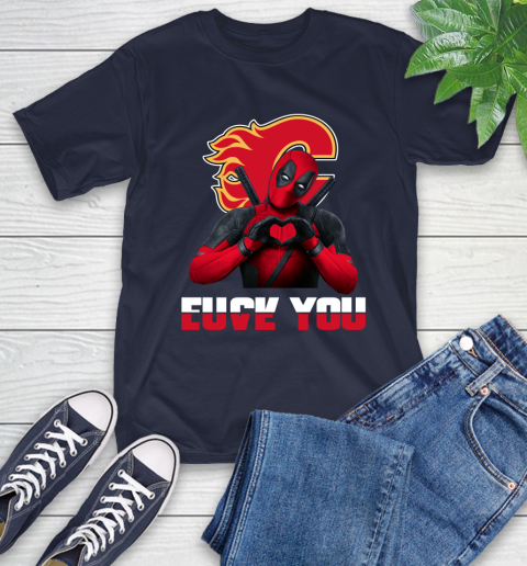 NHL Calgary Flames Deadpool Love You Fuck You Hockey Sports T-Shirt 3