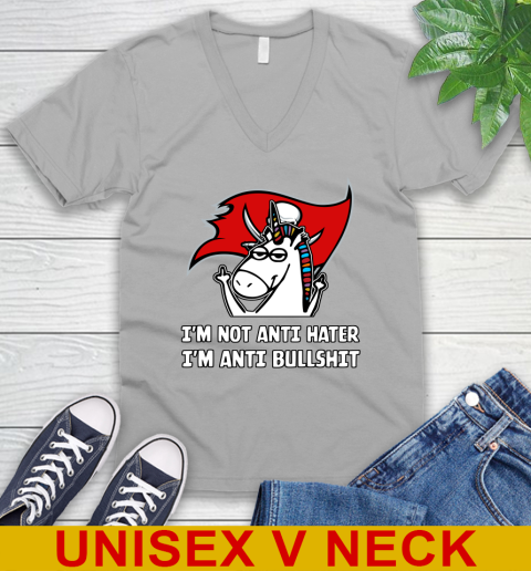 Tampa Bay Buccaneers NFL Football Unicorn I'm Not Anti Hater I'm Anti Bullshit V-Neck T-Shirt 4