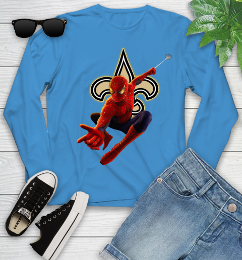 NFL Spider Man Avengers Endgame Football New Orleans Saints Youth Long Sleeve 7