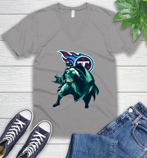 NFL Batman Football Sports Tennessee Titans V-Neck T-Shirt 4