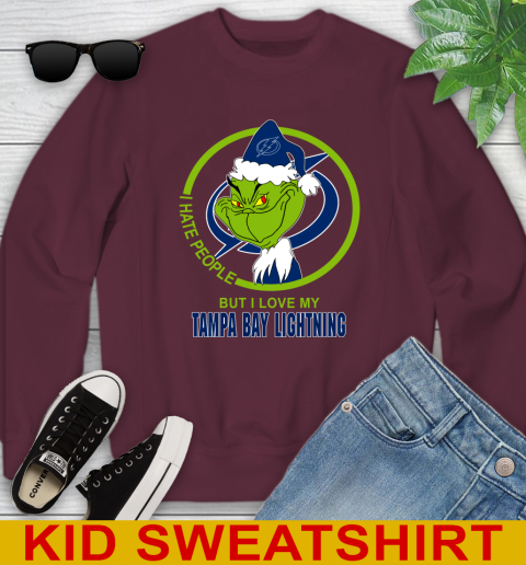 Tampa Bay Lightning NHL Christmas Grinch I Hate People But I Love My Favorite Hockey Team Youth Sweatshirt 5