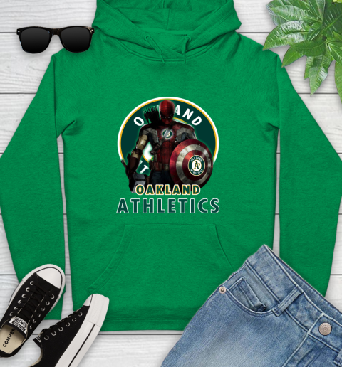 MLB Captain America Thor Spider Man Hawkeye Avengers Endgame Baseball Oakland Athletics Youth Hoodie 7