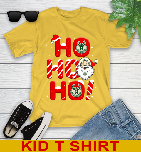 Milwaukee Bucks NBA Basketball Ho Ho Ho Santa Claus Merry Christmas Shirt Youth T-Shirt 9