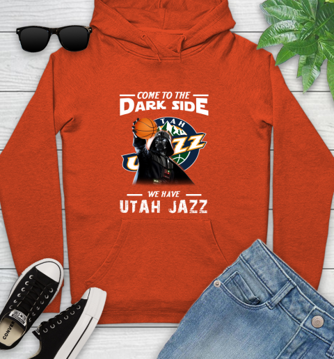 NBA Come To The Dark Side We Have Utah Jazz Star Wars Darth Vader Basketball Youth Hoodie 4