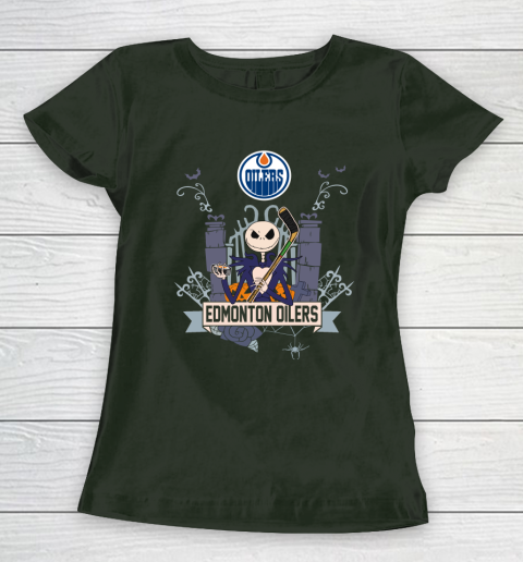 NHL Edmonton Oilers Hockey Jack Skellington Halloween Women's T-Shirt 4