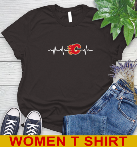 Calgary Flames NHL Hockey Heart Beat Shirt Women's T-Shirt 9