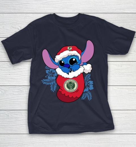 Milwaukee Bucks Christmas Stitch In The Sock Funny Disney NBA Youth T-Shirt 4