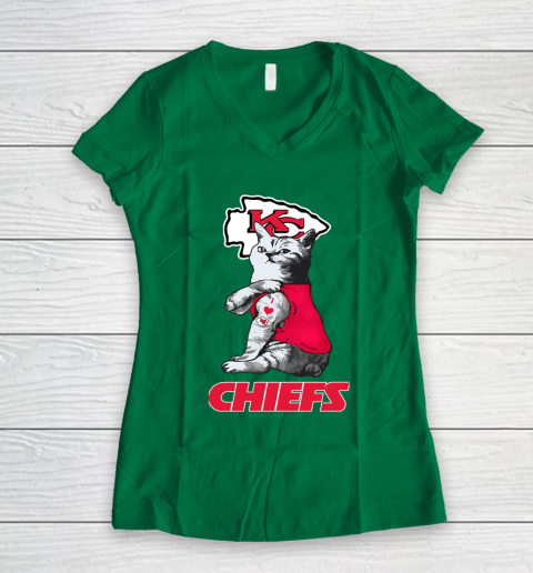 NFL Football My Cat Loves Kansas City Chiefs Women's V-Neck T-Shirt 3