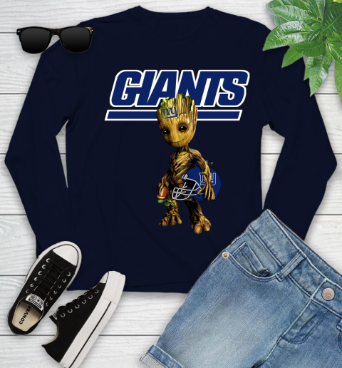 New York Giants NFL Football Groot Marvel Guardians Of The Galaxy Youth Long Sleeve 3
