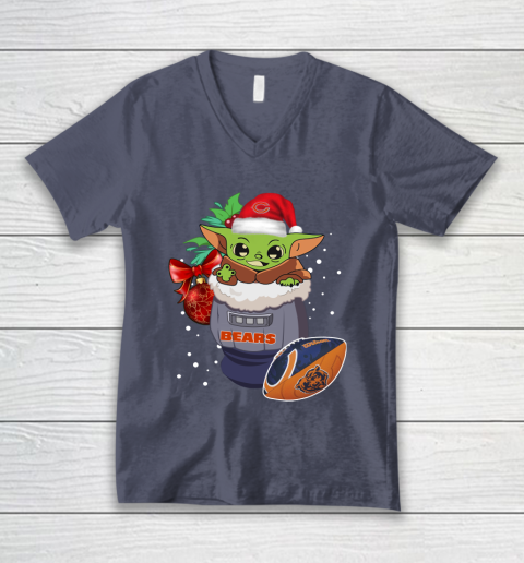 Chicago Bears Christmas Baby Yoda Star Wars Funny Happy NFL V-Neck T-Shirt 8