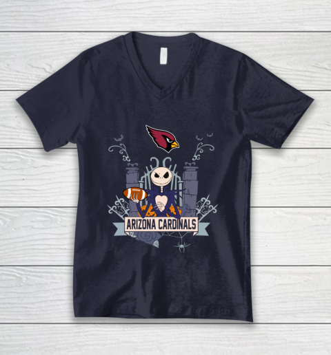 NFL Arizona Cardinals Football Jack Skellington Halloween V-Neck T-Shirt 2
