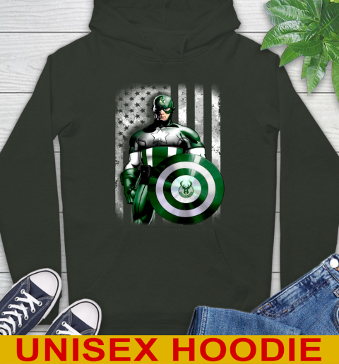 Milwaukee Bucks NBA Basketball Captain America Marvel Avengers American Flag Shirt Hoodie 12