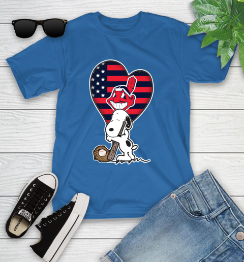 Cleveland Indians MLB Baseball The Peanuts Movie Adorable Snoopy Youth T-Shirt 9