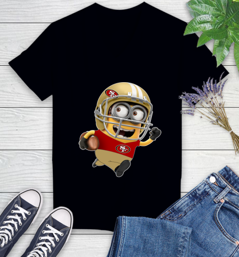 NFL San Francisco 49ers Minions Disney Football Sports Women's V-Neck T-Shirt 2