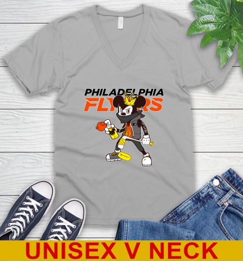 Philadelphia Flyers NHL Hockey Mickey Peace Sign Sports V-Neck T-Shirt 4