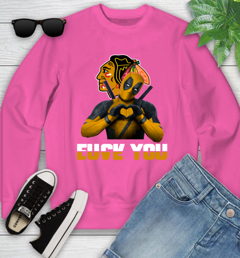 NHL Chicago Blackhawks Deadpool Love You Fuck You Hockey Sports Youth Sweatshirt 6