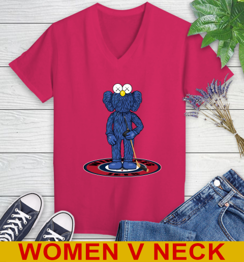 NHL Hockey Winnipeg Jets Kaws Bff Blue Figure Shirt Women's V-Neck T-Shirt 10