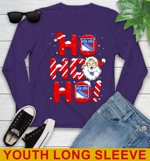 New York Rangers NHL Hockey Ho Ho Ho Santa Claus Merry Christmas Shirt Youth Long Sleeve 4