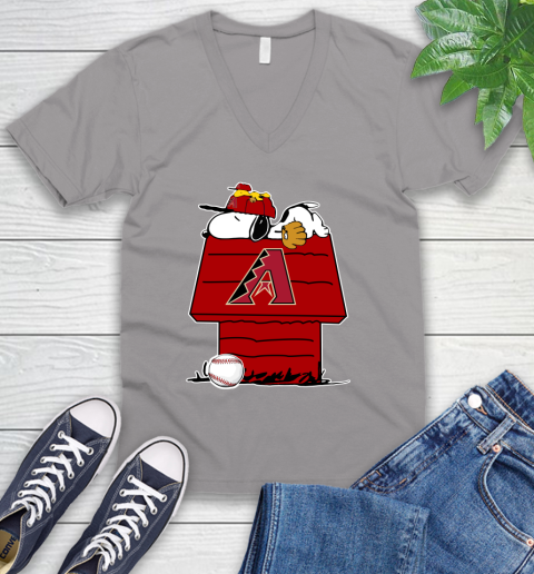 MLB Arizona Diamondbacks Snoopy Woodstock The Peanuts Movie Baseball T Shirt V-Neck T-Shirt 4