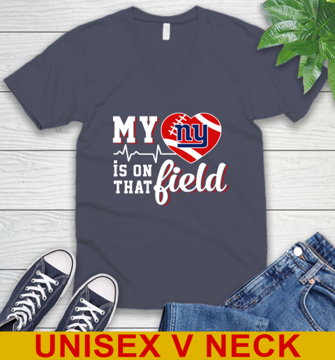 NFL My Heart Is On That Field Football Sports New York Giants V-Neck T-Shirt 7