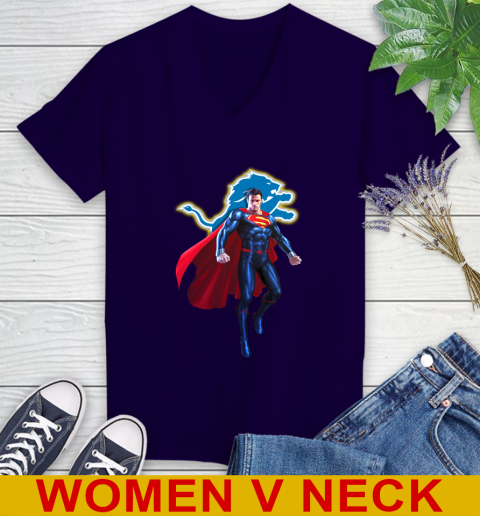 NFL Superman DC Sports Football Detroit Lions Women's V-Neck T-Shirt 4