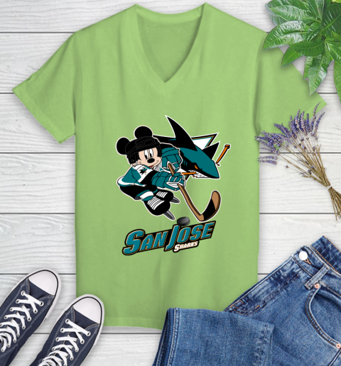 NHL San Jose Sharks Mickey Mouse Disney Hockey T Shirt Women's V-Neck T-Shirt 11