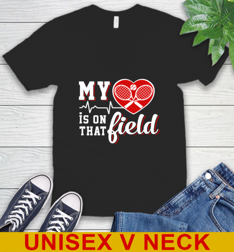 TENNIS My Heart Is On That Field Sports V-Neck T-Shirt