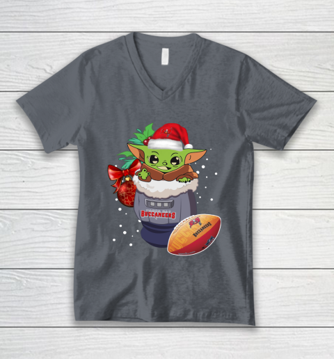 Tampa Bay Buccaneers Christmas Baby Yoda Star Wars Funny Happy NFL V-Neck T-Shirt 5