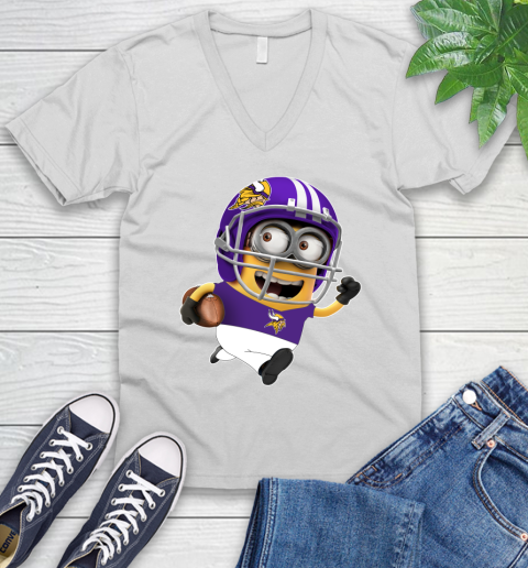 NFL Minnesota Vikings Minions Disney Football Sports V-Neck T-Shirt