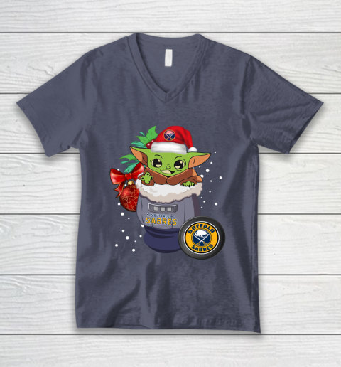 Buffalo Sabres Christmas Baby Yoda Star Wars Funny Happy NHL V-Neck T-Shirt 8