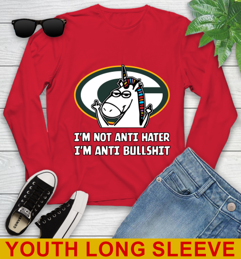 Green Bay Packers NFL Football Unicorn I'm Not Anti Hater I'm Anti Bullshit Youth Long Sleeve 11