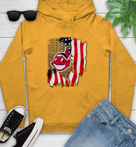 Cleveland Indians MLB Baseball American Flag Youth Hoodie 2