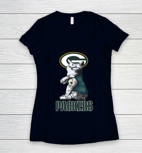 NFL Football My Cat Loves Green Bay Packers Women's V-Neck T-Shirt 2